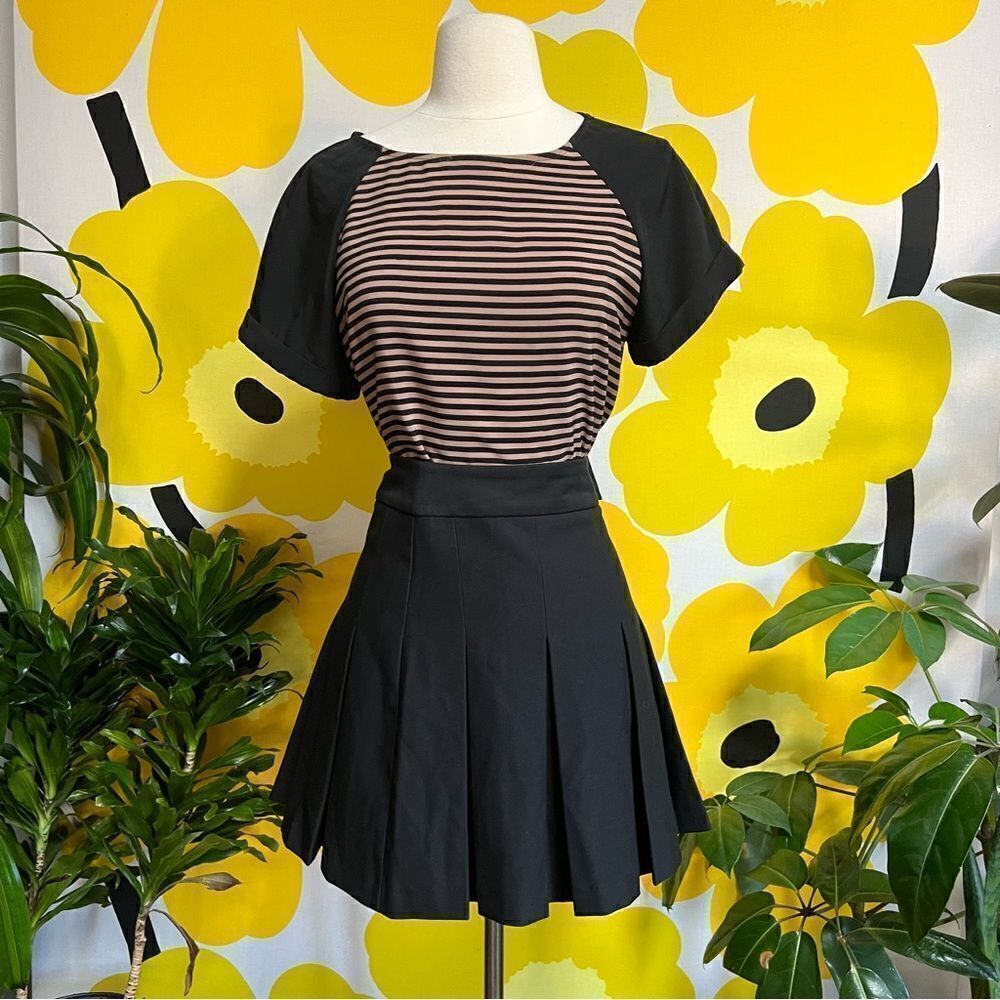 Zara Classic Chic Black and Tan Striped Colorblock Blouse
